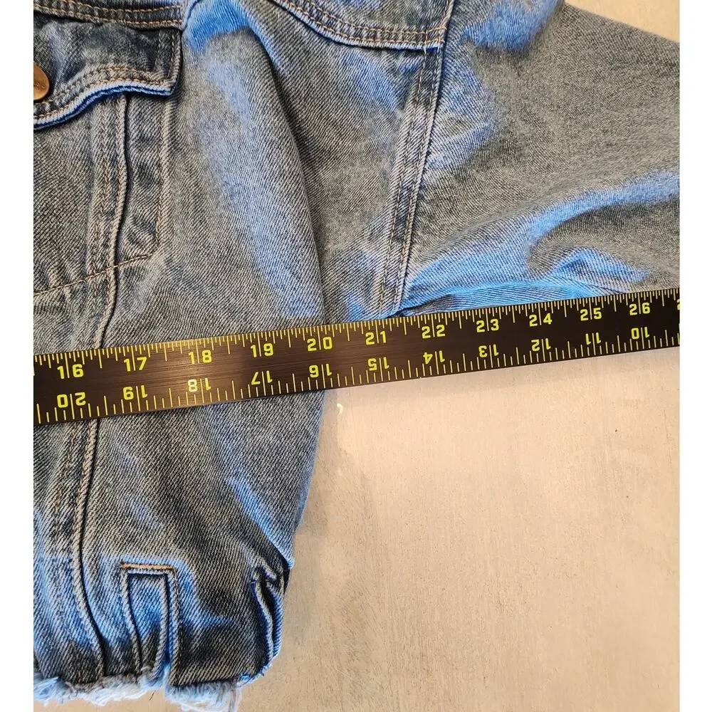 Mono B Women's Denim Jean Jacket SZ Large Raw Hem Cropped - Picture 9 of 10